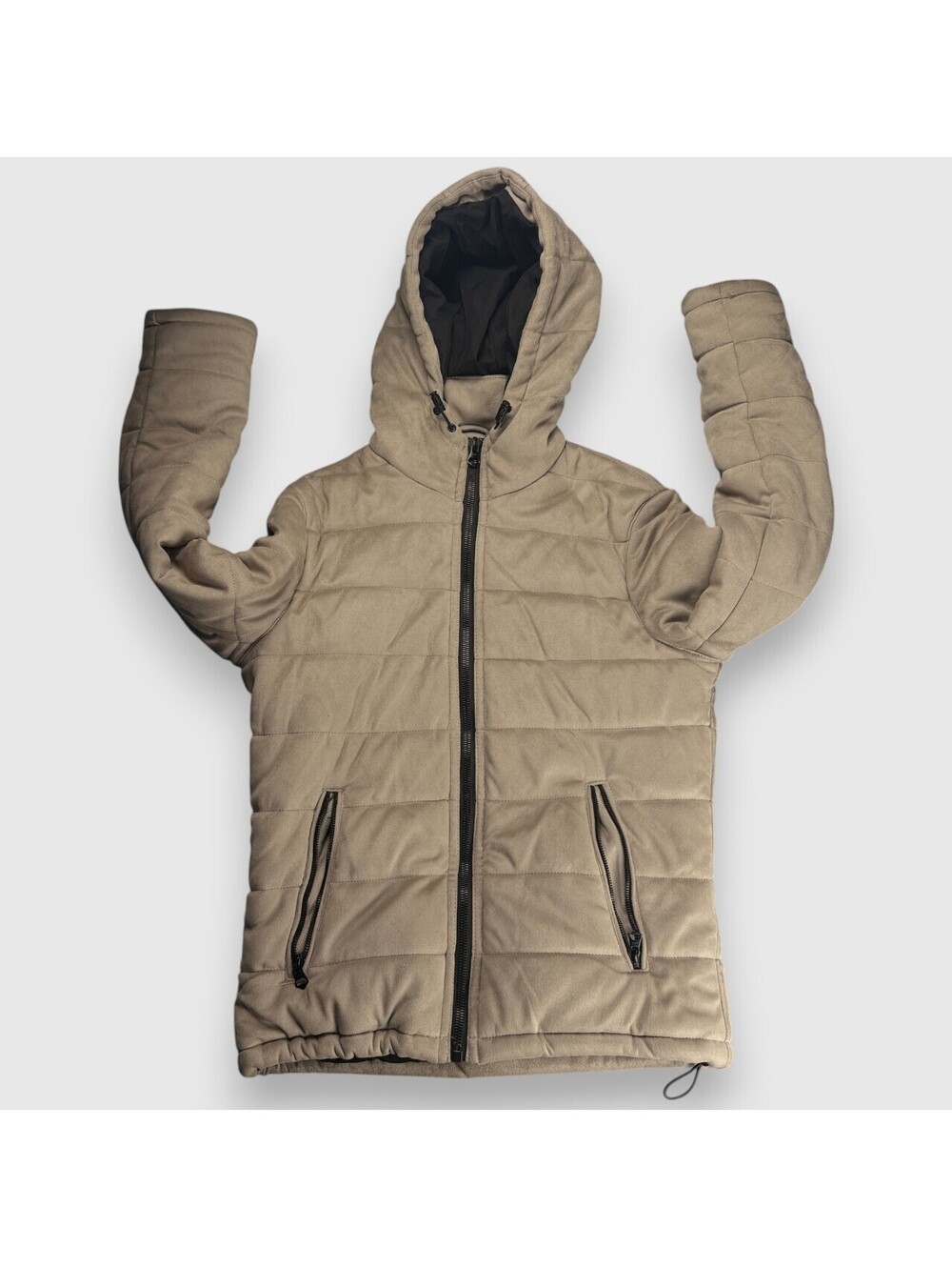 Zara Hooded Quilted Puffer Jacket Tan Medium
